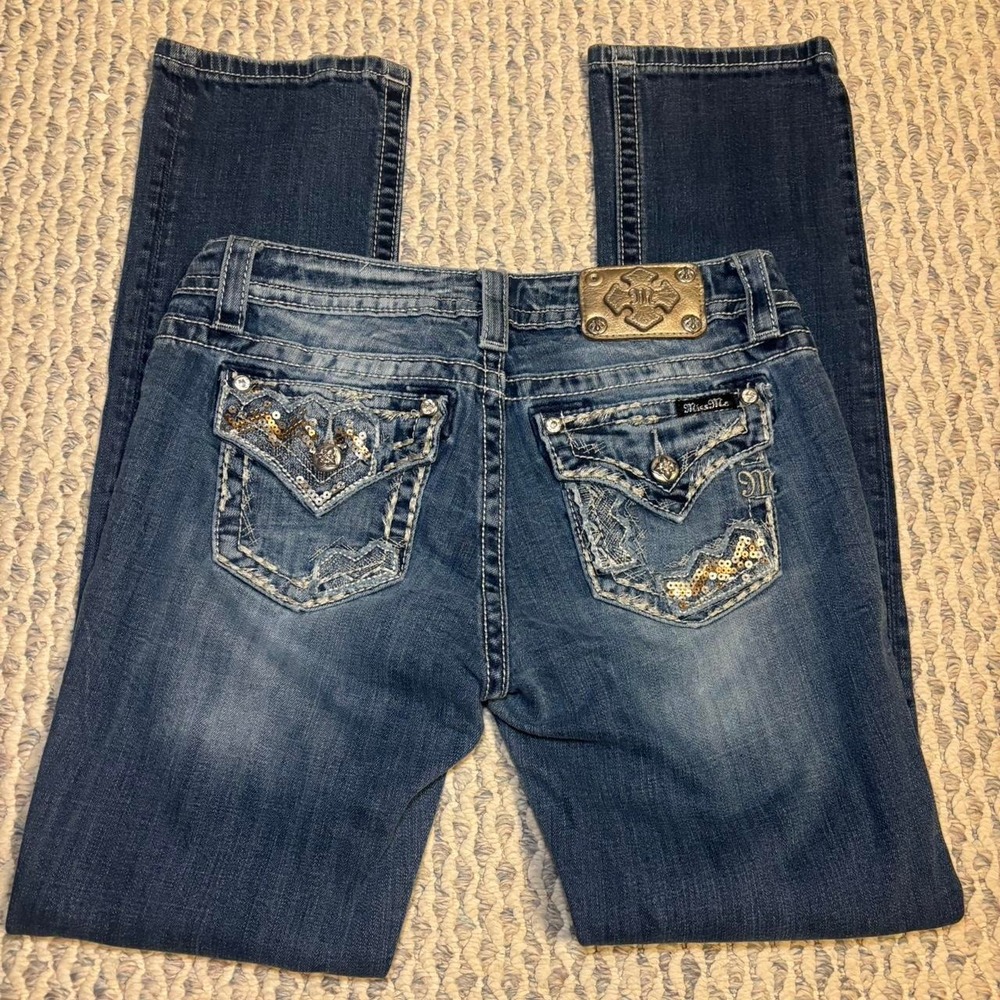 Y2K Miss Me bootcut straight leg jeans with sequins and rhinestone designs